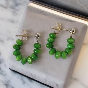 NEW 14K yellow gold plated with green glass beaded BoHo earrings jewelry B28A